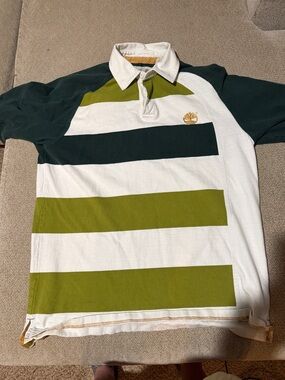 Timberland Green, Olive & White Striped Rugby Polo
